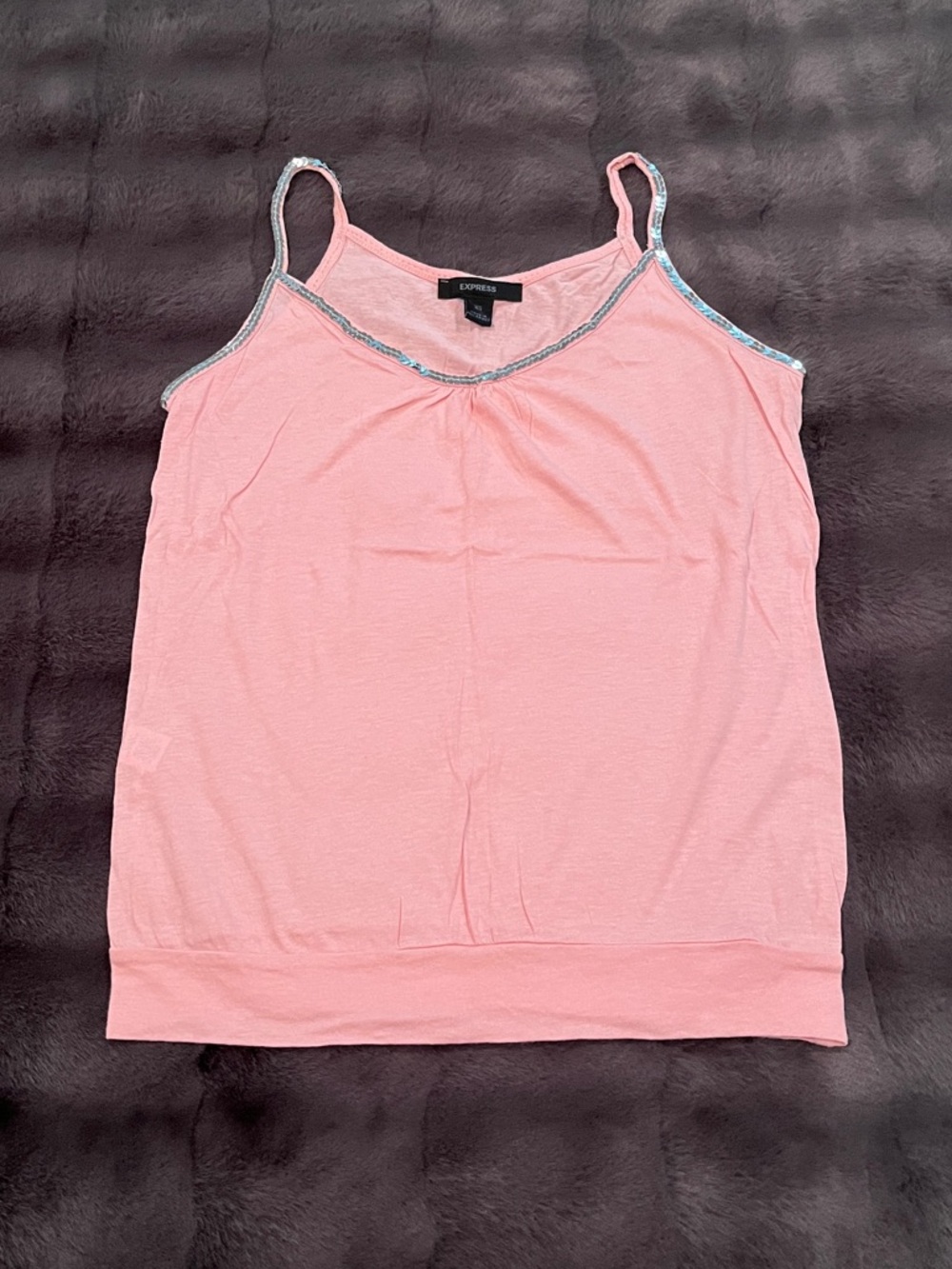 EXPRESS Pink Tank Top with Silver Sequin Trim (XS)